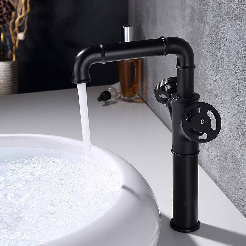 KunMai Industrial Pipe Bathroom Vessel Sink Faucet Matte